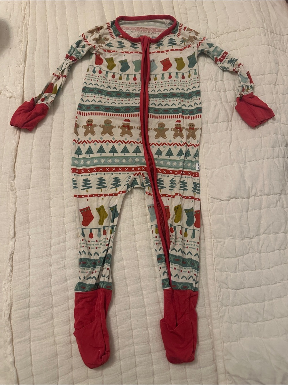 Holiday Print Little Sleepies  Kids One-Piece Pajamas in Red Trim